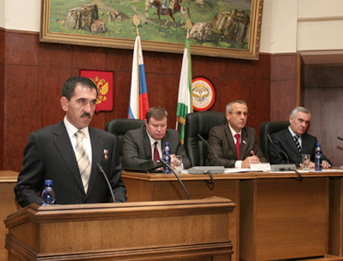 Parliament of Ingushetia vests Yunus-Bek Evkurov with the authority of republic's president. Nazran, 31.10.2008. Photo from the official website of the Republic of Ingushetia (http://www.ingushetia.ru) Parliament of Ingushetia vests Yunus-Bek Evkurov with the authority of republic's president. Nazran, 31.10.2008. Photo from the official website of the Republic of Ingushetia (http://www.ingushetia.ru)