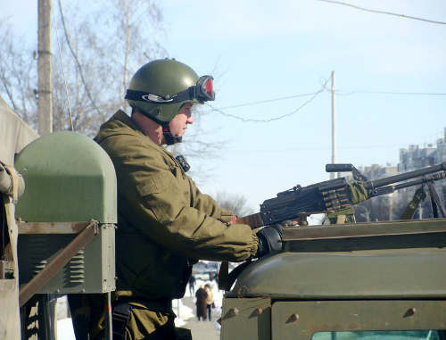 Reinforced police units in streets of Nalchik on the day of arrival of the Russian Interior Minister Rashid Nurgaliev, March 5, 2011. Photo from the official website of the Ministry of Internal Affairs of Kabardino-Balkaria (mvd-kbr.ru) Reinforced police units in streets of Nalchik on the day of arrival of the Russian Interior Minister Rashid Nurgaliev, March 5, 2011. Photo from the official website of the Ministry of Internal Affairs of Kabardino-Balkaria (mvd-kbr.ru)