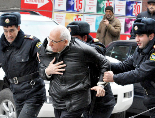 Azerbaijan, police dispersing the protest action in Baku on April 2, 2011. Courtesy of irfs.az Azerbaijan, police dispersing the protest action in Baku on April 2, 2011. Courtesy of irfs.az