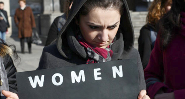 Participant of the action against gender violence "Women in Black", Yerevan, December 3, 2011. Photo by Varo Rafaelyan, www.panarmenian.net 
