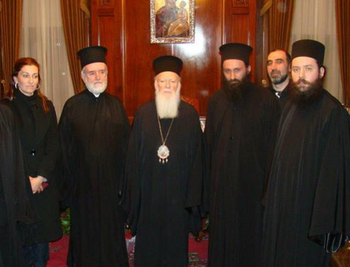 Meeting of the Ecumenical Patriarch with the Council of the Holy Metropolis of Abkhazia. Centre: Patriarch Bartholomew of Constantinople, third from the right – Archimandrite Dorotheus (Dbar), Chairman of the Holy Metropolis. Abkhazia, January 9, 2011. Photo by Angela Kuchuberiya for the "Caucasian Knot" Meeting of the Ecumenical Patriarch with the Council of the Holy Metropolis of Abkhazia. Centre: Patriarch Bartholomew of Constantinople, third from the right – Archimandrite Dorotheus (Dbar), Chairman of the Holy Metropolis. Abkhazia, January 9, 2011. Photo by Angela Kuchuberiya for the "Caucasian Knot"