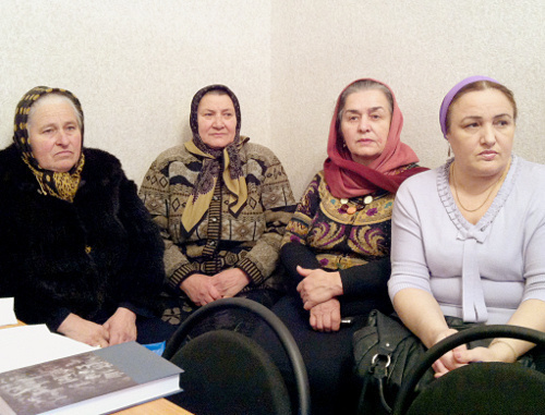 At presentation of the book by Alexander Cherkasov, "Fate Unknown" in Grozny; from right to left: Lilya Yusupova, Lipkan Bazaeva, Aidani Idalova. February 15, 2012. The photo was provided by the participants of the meeting At presentation of the book by Alexander Cherkasov, "Fate Unknown" in Grozny; from right to left: Lilya Yusupova, Lipkan Bazaeva, Aidani Idalova. February 15, 2012. The photo was provided by the participants of the meeting