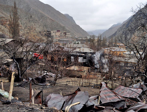 At the place of the fire in the villagers of Mizur, North Ossetia. Photo by the Russia's Ministry for Emergencies, http://www.mchs.ru/ At the place of the fire in the villagers of Mizur, North Ossetia. Photo by the Russia's Ministry for Emergencies, http://www.mchs.ru/