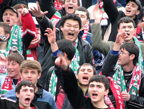Fans of the "Spartak-Nalchik" Football Club (FC). Photo: site of the fans of FC "Spartak-Nalchik", http://www.spartak-n.ru/ Fans of the "Spartak-Nalchik" Football Club (FC). Photo: site of the fans of FC "Spartak-Nalchik", http://www.spartak-n.ru/