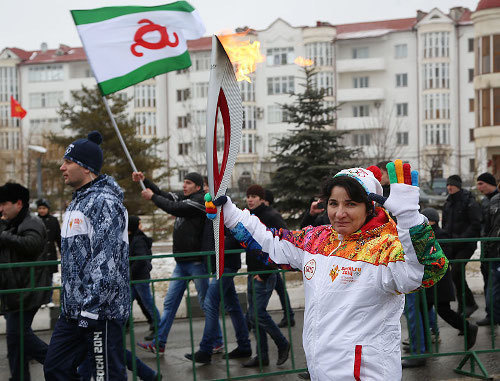 Olympic Torch Relay in Ingushetia. Magas, January 28, 2013. Photo by the press service of the head of the republic of Ingushetia, http://www.ingushetia.ru/ Olympic Torch Relay in Ingushetia. Magas, January 28, 2013. Photo by the press service of the head of the republic of Ingushetia, http://www.ingushetia.ru/