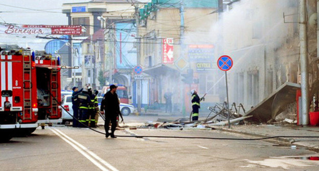 Makhachkala, October 30, 2013. After the second explosion at the liquor store on the corner of Sovetskaya and Dakhadaeva streets. Photo by the press service of the administration of Makhachkala, http://www.mkala.ru/ Makhachkala, October 30, 2013. After the second explosion at the liquor store on the corner of Sovetskaya and Dakhadaeva streets. Photo by the press service of the administration of Makhachkala, http://www.mkala.ru/