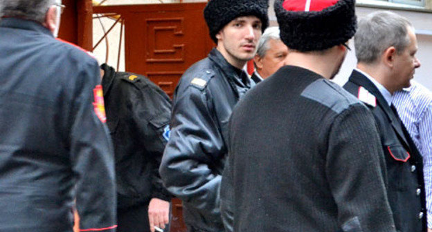 Cossacks before general assembly, where the decision was made to expel Grigory Uchkurov from their ranks. Sochi, March 4, 2014. Photo by Svetlana Kravchenko for the ‘Caucasian Knot’. Cossacks before general assembly, where the decision was made to expel Grigory Uchkurov from their ranks. Sochi, March 4, 2014. Photo by Svetlana Kravchenko for the ‘Caucasian Knot’.