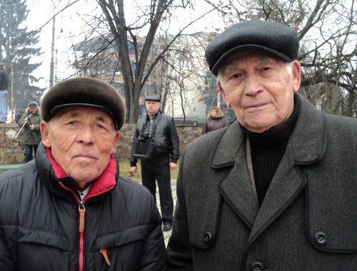 Magomed Dokuchaev and Alim Kulbaev, deported from KBR at the age of 17 at the rally in memory of the 70th anniversary of Balkars' deportation. Nalchik, March 8, 2014. Photo by Luisa Orazaeva for the ‘Caucasian Knot’. Magomed Dokuchaev and Alim Kulbaev, deported from KBR at the age of 17 at the rally in memory of the 70th anniversary of Balkars' deportation. Nalchik, March 8, 2014. Photo by Luisa Orazaeva for the ‘Caucasian Knot’.