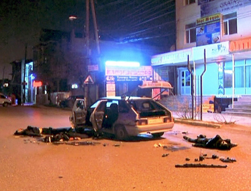 At the spot of the shootout in the Dagestani city of Khasavyurt on March 24, 2014. Photo by NAC, http://nac.gov.ru/nakmessage/2014/03/25/v-khasavyurte-neitralizovany-chetvero-banditov-obstrelyavshikh-sotrudnikov-pra.html At the spot of the shootout in the Dagestani city of Khasavyurt on March 24, 2014. Photo by NAC, http://nac.gov.ru/nakmessage/2014/03/25/v-khasavyurte-neitralizovany-chetvero-banditov-obstrelyavshikh-sotrudnikov-pra.html