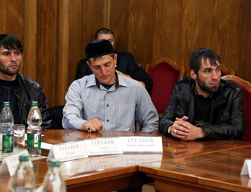 Relatives of Aliskhan Gurazhev at the meeting with the leader of Ingushetia Yunus-Bek Evkurov. Magas, April 11, 2014. Photo by press service of Ingushetia leadership, ingushetia.ru. Relatives of Aliskhan Gurazhev at the meeting with the leader of Ingushetia Yunus-Bek Evkurov. Magas, April 11, 2014. Photo by press service of Ingushetia leadership, ingushetia.ru.