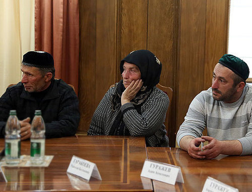 Relatives of detainees from Maiskoe village at the meeting with Ingushetia leader Yunus-bek Evkurov. Magas, April 11, 2014. Photo by the press service of Ingushetia leadership, http://www.ingushetia.ru/m-news/archives/020362.shtml#more Relatives of detainees from Maiskoe village at the meeting with Ingushetia leader Yunus-bek Evkurov. Magas, April 11, 2014. Photo by the press service of Ingushetia leadership, http://www.ingushetia.ru/m-news/archives/020362.shtml#more