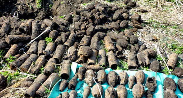 A hideout with grenades and shells of the Russian Civil War found by the local ethnographic expedition "Native Landscape", headed by Victor Kotlyarov and Maria Kotlyarova. Kabardino-Balkaria, April 22, 2014. Photo by Lyudmila Maratova A hideout with grenades and shells of the Russian Civil War found by the local ethnographic expedition "Native Landscape", headed by Victor Kotlyarov and Maria Kotlyarova. Kabardino-Balkaria, April 22, 2014. Photo by Lyudmila Maratova