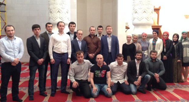Scholarship holders from Northern Caucasus Republics at the meeting with Moscow Mufti Ildar Alyautdinov in the Memorial Mosque at Poklonnaya Gora, Moscow, May 14, 2014. Photo by Ibragim Temirov for the ‘Caucasian Knot’. Scholarship holders from Northern Caucasus Republics at the meeting with Moscow Mufti Ildar Alyautdinov in the Memorial Mosque at Poklonnaya Gora, Moscow, May 14, 2014. Photo by Ibragim Temirov for the ‘Caucasian Knot’.