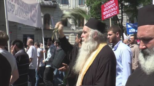 Anti-gay rally in Tbilisi, May 17, 2014. Screenshot from the ‘Caucasian Knot’ video. Anti-gay rally in Tbilisi, May 17, 2014. Screenshot from the ‘Caucasian Knot’ video.
