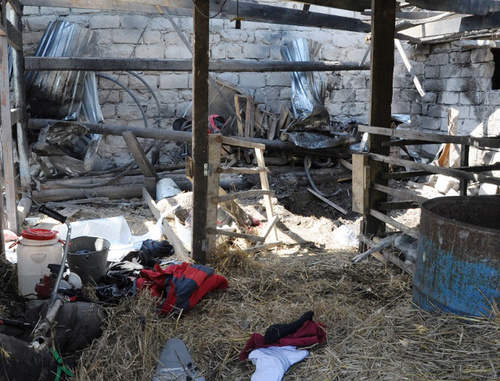 Cowshed destroyed as a result of special operation in Baksan on May 23, 2014. Photo: NAC, http://nac.gov.ru Cowshed destroyed as a result of special operation in Baksan on May 23, 2014. Photo: NAC, http://nac.gov.ru