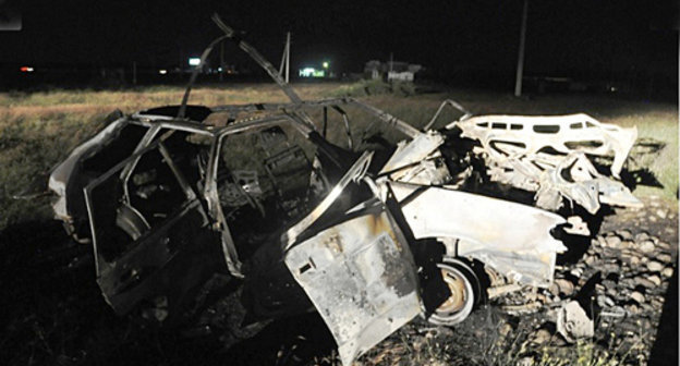VAZ-2114 car blown up in Baksan District, Kabardino-Balkaria. June 10, 2014. Photo by NAC, http://nac.gov.ru VAZ-2114 car blown up in Baksan District, Kabardino-Balkaria. June 10, 2014. Photo by NAC, http://nac.gov.ru