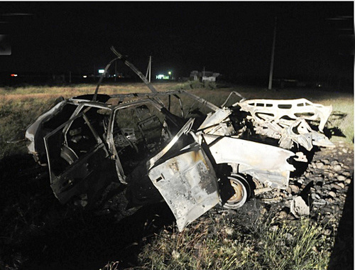 VAZ-2114 car blown up in Baksan District, Kabardino-Balkaria. June 10, 2014. Photo by NAC, http://nac.gov.ru VAZ-2114 car blown up in Baksan District, Kabardino-Balkaria. June 10, 2014. Photo by NAC, http://nac.gov.ru