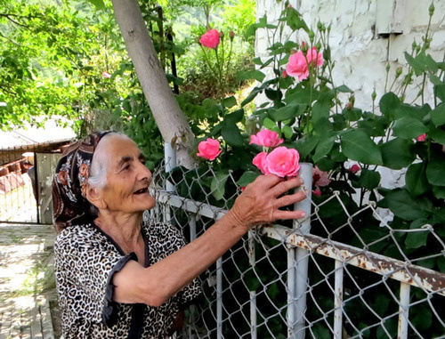 Resident of Blutan village Aregi Martirosyan in her garden. Nagorno-Karabakh, Gadrut District, May 25, 2014. Photo by Alvard Grigoryan for the ‘Caucasian Knot’. Resident of Blutan village Aregi Martirosyan in her garden. Nagorno-Karabakh, Gadrut District, May 25, 2014. Photo by Alvard Grigoryan for the ‘Caucasian Knot’.