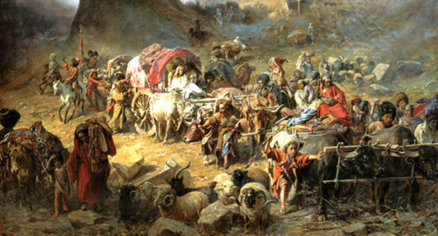 Hill-men leaving their village (Petr Gruzinsky 1837-1892). Photo: http://ru.wikipedia.org/ Hill-men leaving their village (Petr Gruzinsky 1837-1892). Photo: http://ru.wikipedia.org/