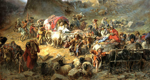 Hill-men leaving their village (Petr Gruzinsky 1837-1892). Photo: http://ru.wikipedia.org/ Hill-men leaving their village (Petr Gruzinsky 1837-1892). Photo: http://ru.wikipedia.org/
