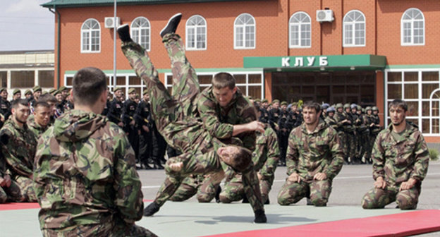 Exhibition performance of the PPSP military unit named after Hero of Russia Akhmad Kadyrov. Photo: website of Ministry of Interior for the Chechen Republic, http://www.95.mvd.ru/press/VIDEOiFOTO/Fotoarhiv/Polku_PPSP_im._Geroja_Rossii_A.A._Kadyrova Exhibition performance of the PPSP military unit named after Hero of Russia Akhmad Kadyrov. Photo: website of Ministry of Interior for the Chechen Republic, http://www.95.mvd.ru/press/VIDEOiFOTO/Fotoarhiv/Polku_PPSP_im._Geroja_Rossii_A.A._Kadyrova