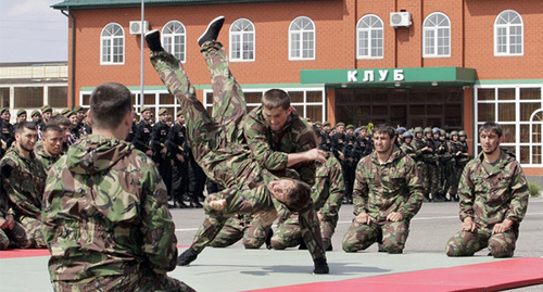 Exhibition performance of the PPSP military unit named after Hero of Russia Akhmad Kadyrov. Photo: website of Ministry of Interior for the Chechen Republic, http://www.95.mvd.ru/press/VIDEOiFOTO/Fotoarhiv/Polku_PPSP_im._Geroja_Rossii_A.A._Kadyrova Exhibition performance of the PPSP military unit named after Hero of Russia Akhmad Kadyrov. Photo: website of Ministry of Interior for the Chechen Republic, http://www.95.mvd.ru/press/VIDEOiFOTO/Fotoarhiv/Polku_PPSP_im._Geroja_Rossii_A.A._Kadyrova