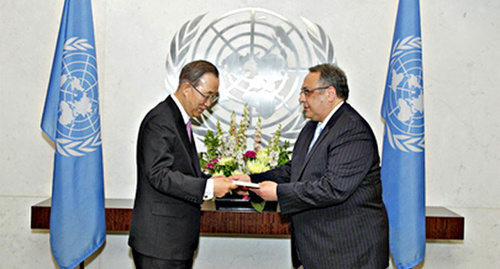 Yashar ALiev (to the right) - a new Azerbaijan's Permanent Representative to the United Nations - presents letters of credence to Pan Gi Mun, Secretary General of the United Nations, June 2014. Photo: UN Photo ? Paulo Filgueiras http://www.unmultimedia.org/photo/detail.jsp?id=591/591439&key=7&query=azerbaijan&lang=en&sf= Yashar ALiev (to the right) - a new Azerbaijan's Permanent Representative to the United Nations - presents letters of credence to Pan Gi Mun, Secretary General of the United Nations, June 2014. Photo: UN Photo ? Paulo Filgueiras http://www.unmultimedia.org/photo/detail.jsp?id=591/591439&key=7&query=azerbaijan&lang=en&sf=