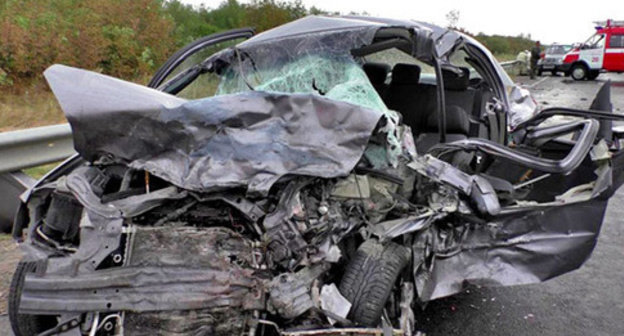 At the site of road accident, involving the car of Ibragim Lyanov, the head of the administration of the Djeirakh District of Ingushetia, October 27, 2014. Photo: Road Police Administration for the Northern Disctrict of the Russian Federation At the site of road accident, involving the car of Ibragim Lyanov, the head of the administration of the Djeirakh District of Ingushetia, October 27, 2014. Photo: Road Police Administration for the Northern Disctrict of the Russian Federation
