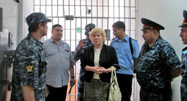 Maria Kannabikh, a member of the Presidential Council for human rights and civil society, Magomed Mutsolgov, a member of the Public Oversight Commission of Ingushetia (to the left) during the visit to the cell in SIZO (pre-trial prison) No. 1. Ingushetia. Photo Maria Kannabikh, a member of the Presidential Council for human rights and civil society, Magomed Mutsolgov, a member of the Public Oversight Commission of Ingushetia (to the left) during the visit to the cell in SIZO (pre-trial prison) No. 1. Ingushetia. Photo