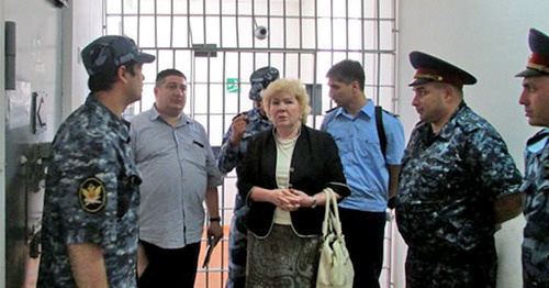 Maria Kannabikh, a member of the Presidential Council for human rights and civil society, Magomed Mutsolgov, a member of the Public Oversight Commission of Ingushetia (to the left) during the visit to the cell in SIZO (pre-trial prison) No. 1. Ingushetia. Photo Maria Kannabikh, a member of the Presidential Council for human rights and civil society, Magomed Mutsolgov, a member of the Public Oversight Commission of Ingushetia (to the left) during the visit to the cell in SIZO (pre-trial prison) No. 1. Ingushetia. Photo