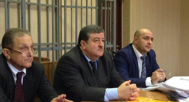Baichorov's advocates: Alexander Fedulov, Alaudi Musaev and Adam Abubakarov. Photo by Akhmed Aldebirov for the "Caucasian Knot"