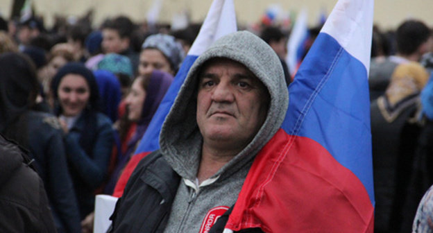 Rally in support of Russia's incorporation of the Crimea, Grozny, March 18, 2015. Photo by Akhmed Aldebirov for the ‘Caucasian Knot’. Rally in support of Russia's incorporation of the Crimea, Grozny, March 18, 2015. Photo by Akhmed Aldebirov for the ‘Caucasian Knot’.