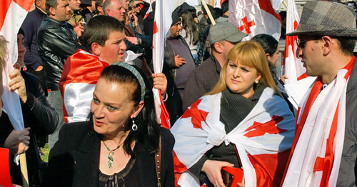 The participants of the rally of the "United National Movement" (UNM) Party. Tbilisi, March 21, 2015. Photo by Beslan Kmuzov for the "Caucasian Knot" The participants of the rally of the "United National Movement" (UNM) Party. Tbilisi, March 21, 2015. Photo by Beslan Kmuzov for the "Caucasian Knot"