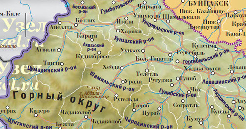 The map of the Gorny district of Dagestan. A fragment of the map of the "Caucasian Knot", http://dagestan.kavkaz-uzel.ru/articles/235920/ The map of the Gorny district of Dagestan. A fragment of the map of the "Caucasian Knot", http://dagestan.kavkaz-uzel.ru/articles/235920/