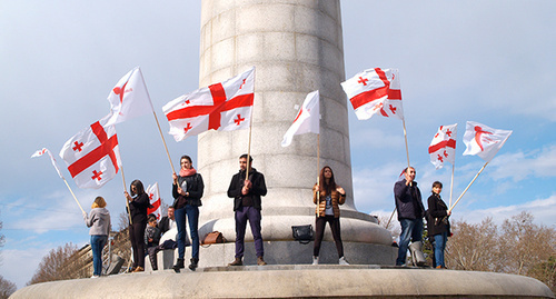 Georgian flags at the rally in Tbilisi, April 2015. Photo by Beslan Kmuzov for the "Caucasian Knot" Georgian flags at the rally in Tbilisi, April 2015. Photo by Beslan Kmuzov for the "Caucasian Knot"