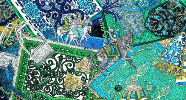 Detail of Hermes Cavaliers du Caucase scarf. Photo by Lyudmila Maratova for the ‘Caucasian Knot’. 
