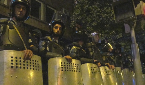 The police officers in Bagramyan Avenue in Yerevan during the protest action. September 12, 2015. Photo by Armine Martirosyan for the "Caucasian Knot"