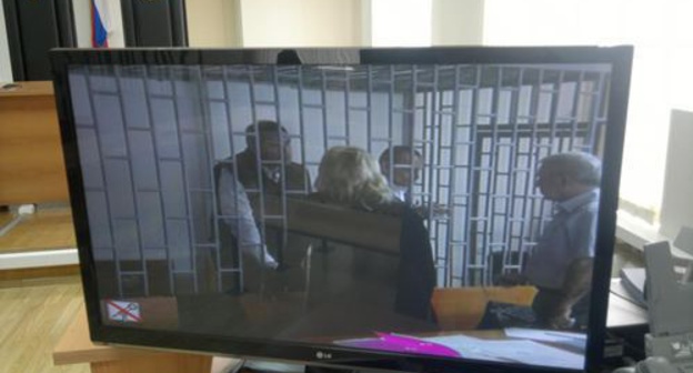 Broadcasting of court hearings in the case against Nikolai Karpyuk and Stanislav Klykh. Photo by Murad Muradov for the ‘Caucasian Knot’. Broadcasting of court hearings in the case against Nikolai Karpyuk and Stanislav Klykh. Photo by Murad Muradov for the ‘Caucasian Knot’.