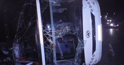 The bus on the route Moscow-Yerevan after the road traffic accident. November 3, 2015. Photo: 71.mchs.gov.ru The bus on the route Moscow-Yerevan after the road traffic accident. November 3, 2015. Photo: 71.mchs.gov.ru