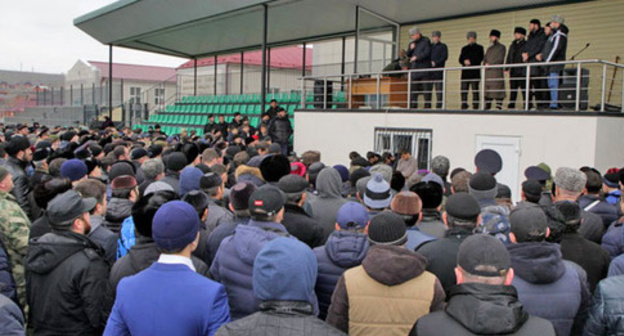 Public condemnation against young men who had set ziyart in the village of Kurchaloi on fire was voiced in school No. 1 named after Akhmad-Khadzhi Kadyrov in Tsentaroy village of the Kurchaloi District. November 18, 2015. Photo by the news agency Grozny Inform http://grozny-inform.ru/news/society/66197/ Public condemnation against young men who had set ziyart in the village of Kurchaloi on fire was voiced in school No. 1 named after Akhmad-Khadzhi Kadyrov in Tsentaroy village of the Kurchaloi District. November 18, 2015. Photo by the news agency Grozny Inform http://grozny-inform.ru/news/society/66197/