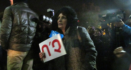 A participant of the rally in Yerevan, 02.12.15. Inscription on a poster: "No!" Photo by Tigran Petrosyan for the "Caucasian Knot" A participant of the rally in Yerevan, 02.12.15. Inscription on a poster: "No!" Photo by Tigran Petrosyan for the "Caucasian Knot"