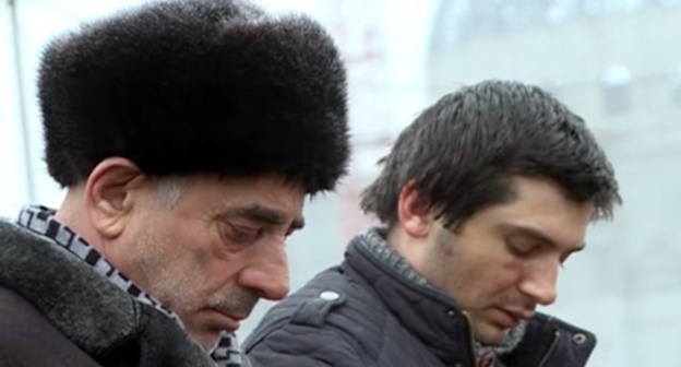 Suleiman Gazaliev and his son Said-Emin at the public condemnation in the square of Shali. January 15, 2016. Photo: screenshot of the story shown by the Chechen TV Channel Suleiman Gazaliev and his son Said-Emin at the public condemnation in the square of Shali. January 15, 2016. Photo: screenshot of the story shown by the Chechen TV Channel