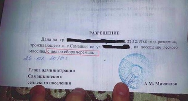 Official permits given to the residents of the village of Samashki are signed personally by the head of the rural settlement. Photo by the "Caucasian Knot" correspondent Official permits given to the residents of the village of Samashki are signed personally by the head of the rural settlement. Photo by the "Caucasian Knot" correspondent