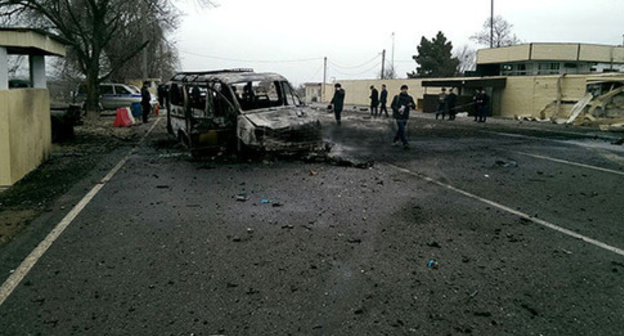 Explosion at the Djemikent traffic checkpoint, February 15, 2016. Screenshot from the video posted by the ‘Caucasian Knot’. Explosion at the Djemikent traffic checkpoint, February 15, 2016. Screenshot from the video posted by the ‘Caucasian Knot’.