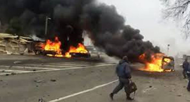 Explosion at the Djemikent traffic checkpoint, February 15, 2016. Screenshot from the video posted by the ‘Caucasian Knot’. Explosion at the Djemikent traffic checkpoint, February 15, 2016. Screenshot from the video posted by the ‘Caucasian Knot’.