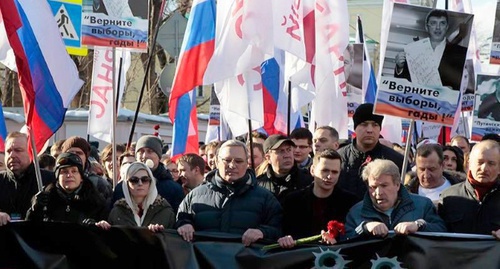The participants of the march in memory of Boris Nemtsov in Moscow. February 27, 2016. Photo: Dasha Volya, Facebook.com