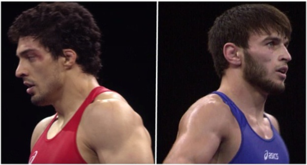 Shamil Kudiyamagomedov and Gadjimurad Rashidov after their victorious fights. Collage by the "Caucasian Knot" (screenshots of the videos at the website of the United world of wrestling organization, Unitedworldwrestling.org) Shamil Kudiyamagomedov and Gadjimurad Rashidov after their victorious fights. Collage by the "Caucasian Knot" (screenshots of the videos at the website of the United world of wrestling organization, Unitedworldwrestling.org)