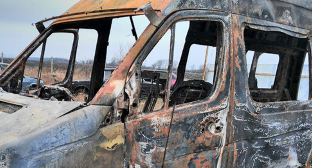 Burnt car of the members of the "Committee against Torture" (CAT). March 10, 2016. Photo courtesy of Djambulat Ozdoev, Ombudsman of Ingushetia Burnt car of the members of the "Committee against Torture" (CAT). March 10, 2016. Photo courtesy of Djambulat Ozdoev, Ombudsman of Ingushetia
