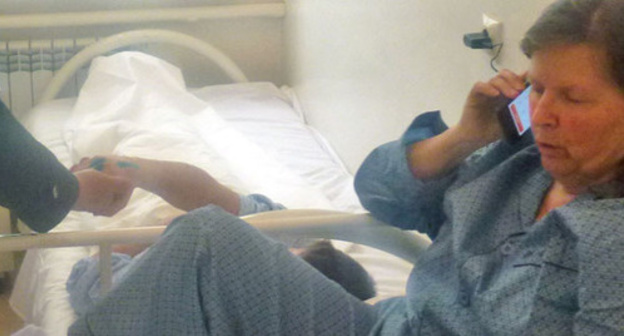 Swedish journalist Maria Persson Löfgren in the hospital. March 10, 2016. Photo courtesy of Djambulat Ozdoev, Ombudsman of Ingushetia