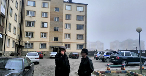 Building where HQ of Joint Mobile Group is situated, Ingushetia, March 10, 2016. Photo provided by Jambulat Ozdoev, Ombudsman in Ingushetia. Building where HQ of Joint Mobile Group is situated, Ingushetia, March 10, 2016. Photo provided by Jambulat Ozdoev, Ombudsman in Ingushetia.